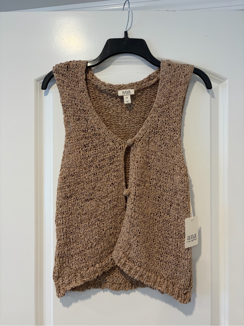 a.n.a Open-Knit Sleeveless Cardigan Vest in Taupe